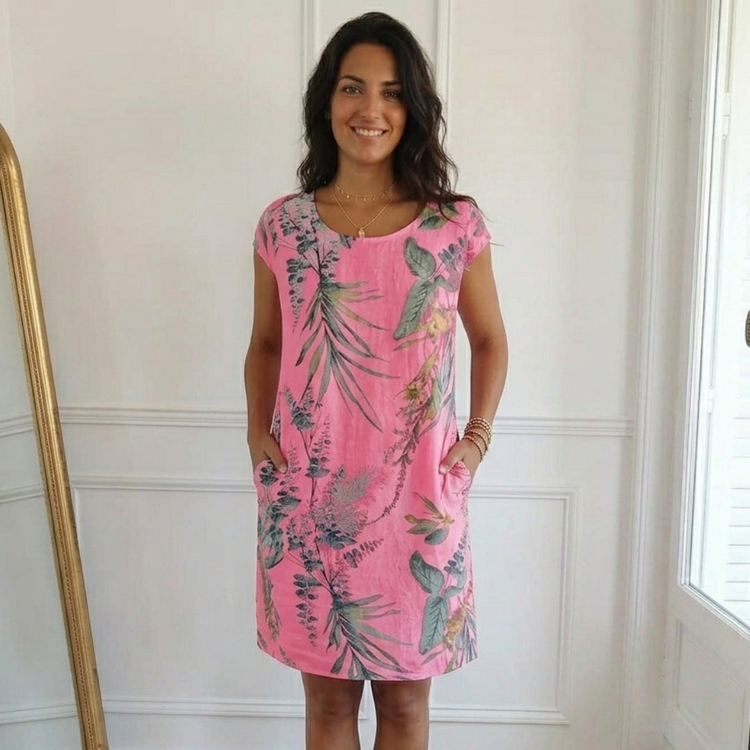 Robe femme imprimé tropical rose vue de profil
