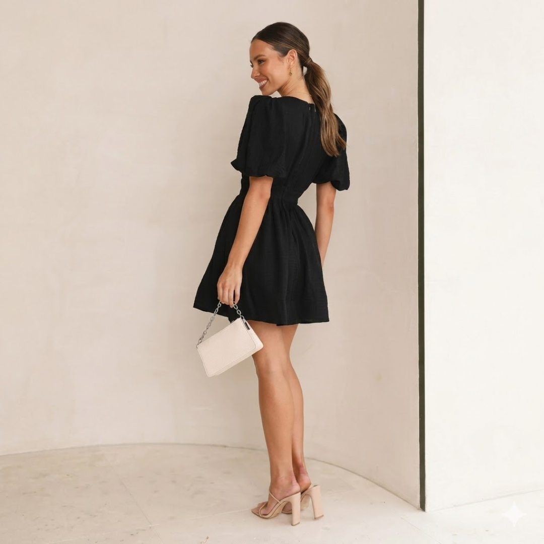 Robe noire Desirae vue de dos, ceinture élastique