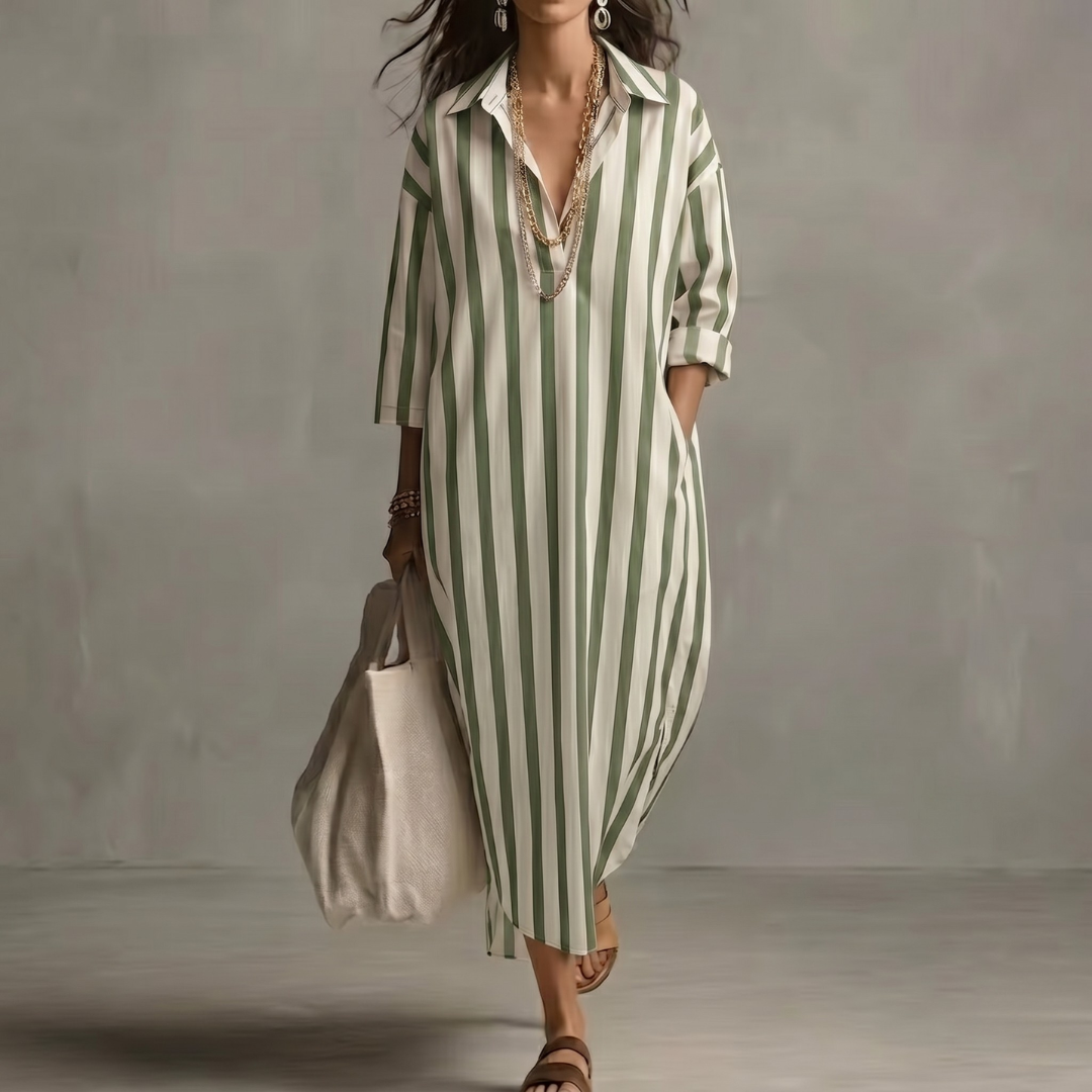 Robe longue rayures vert et blanc oversize vue entière