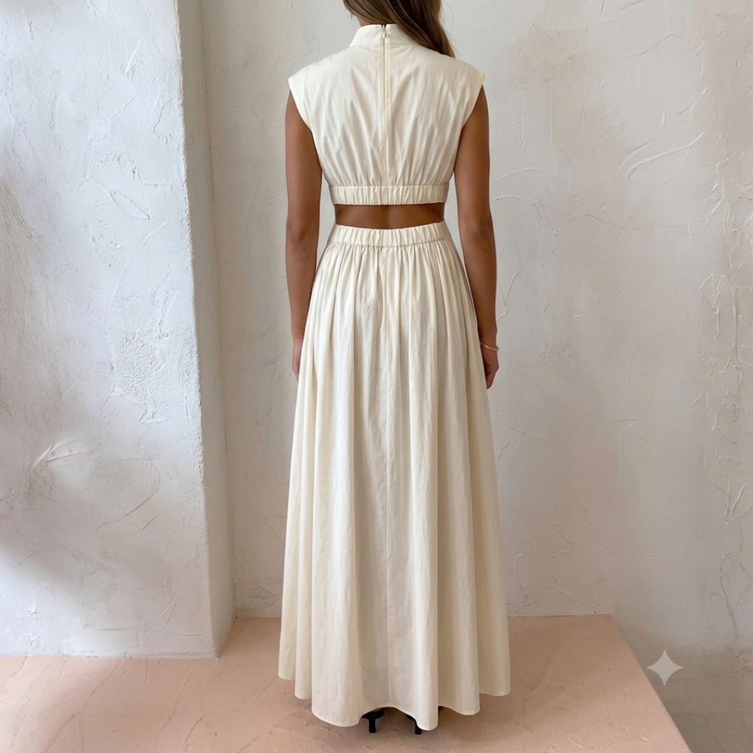 Robe longue blanche, vue arrière ou plan rapproché