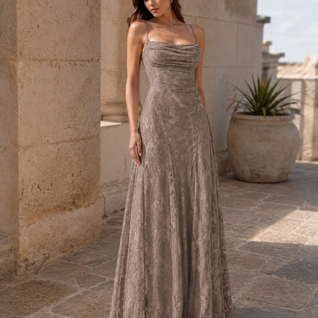 Robe femme longue dentelle gris