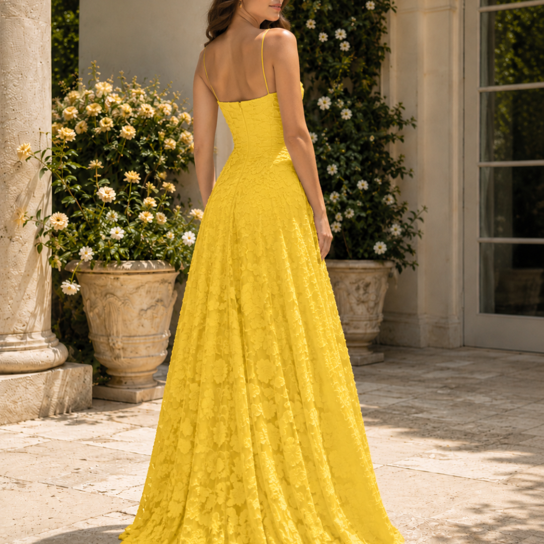 Robe femme longue dentelle jaune
