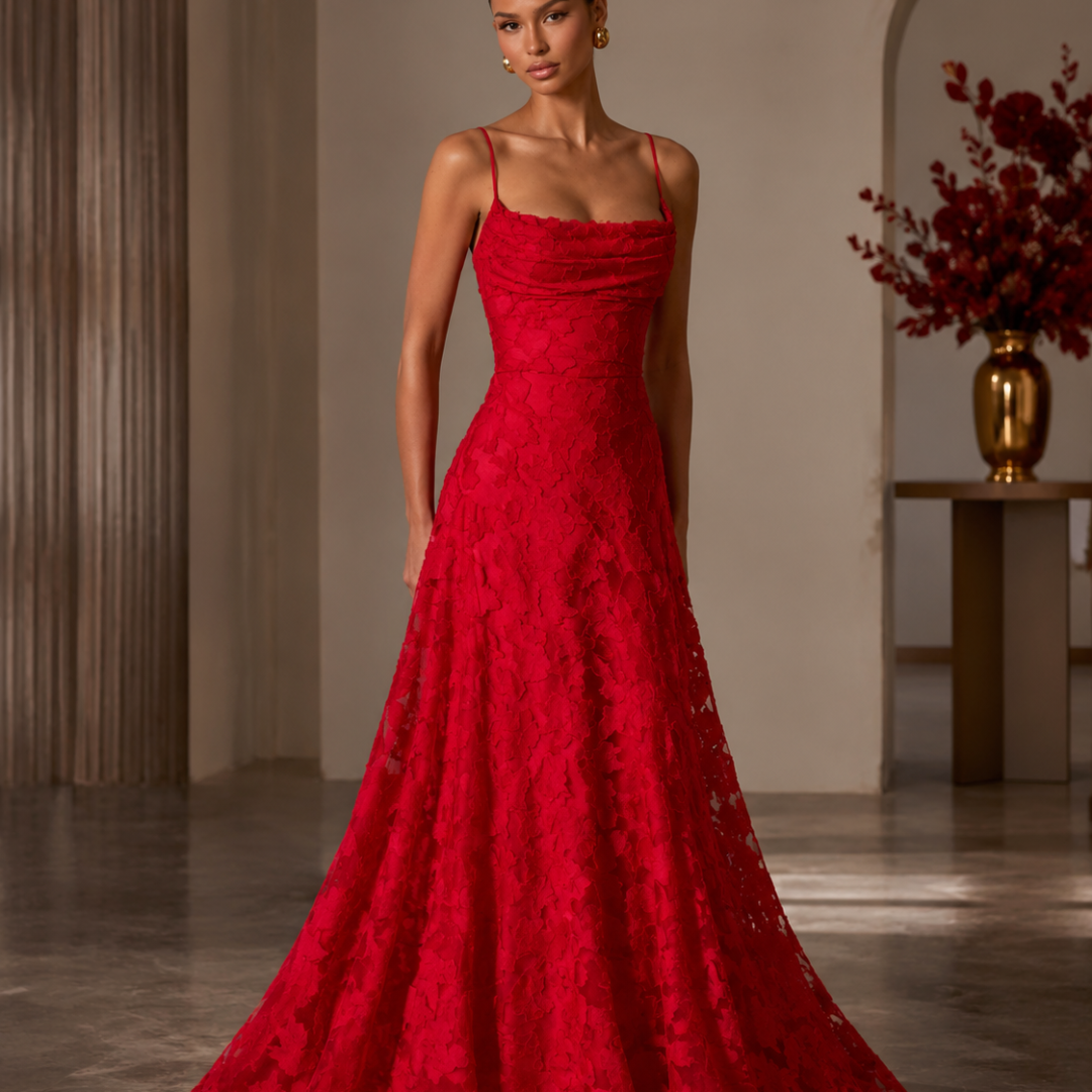 Robe femme longue dentelle rouge