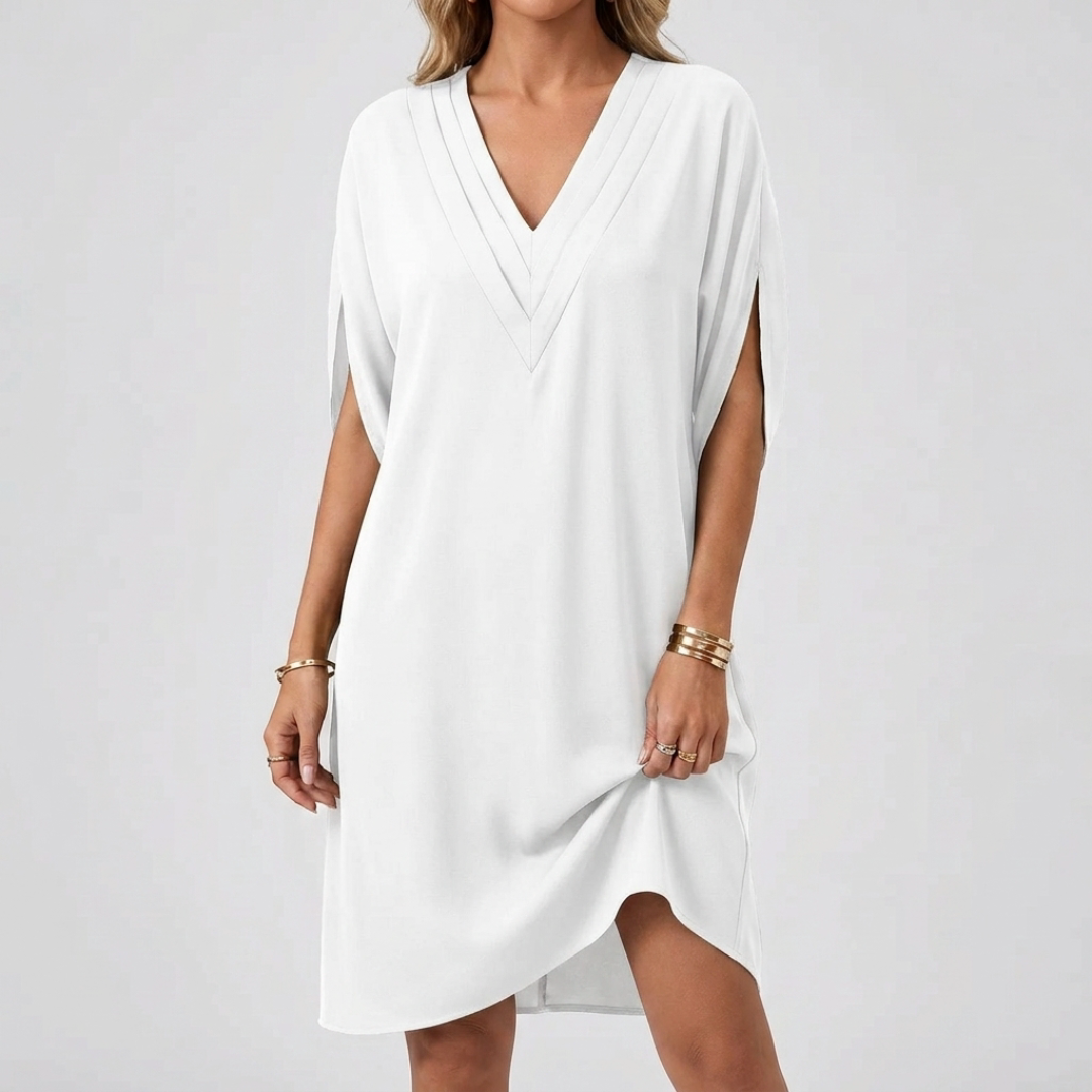 Robe femme midi col V oversize coloris blanc