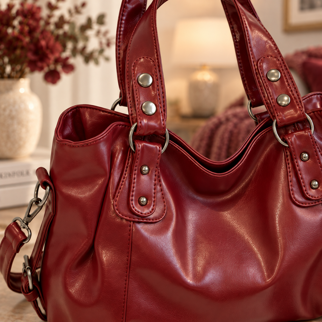 Sac femme rouge vu de trois quarts avec ses deux anses et son ouverture souple