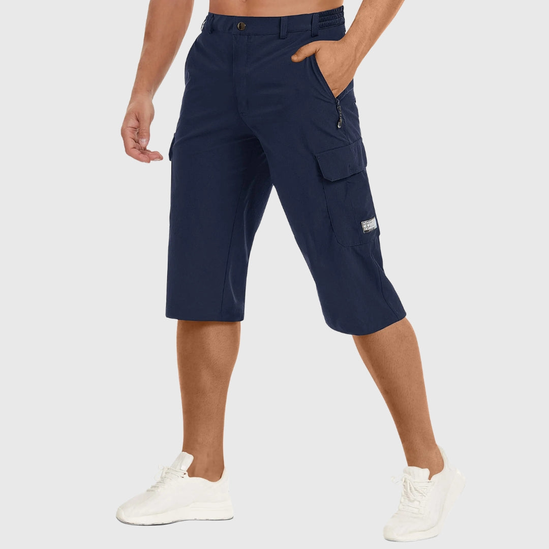 Short cargo homme bleu marine avec ceinture et poches latérales
