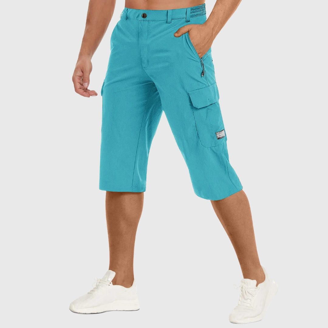 Short cargo homme turquoise vif poches latérales et ceinture intégrée