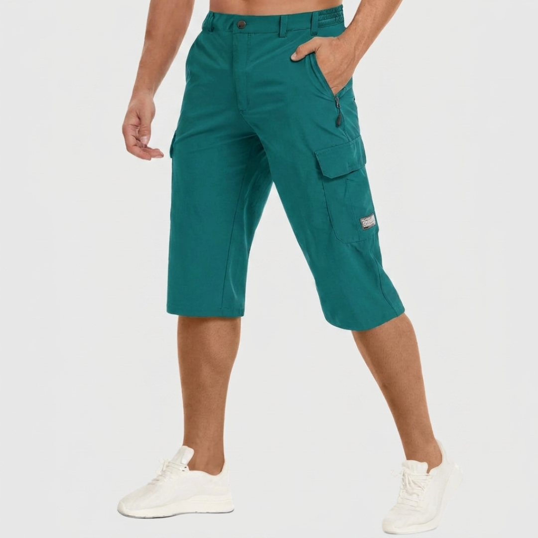 Short cargo homme turquoise vif poches latérales et ceinture intégrée