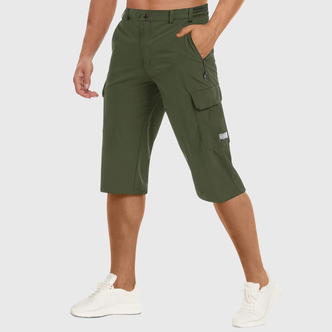 Short cargo homme vert armée longueur 3/4 poches cargo