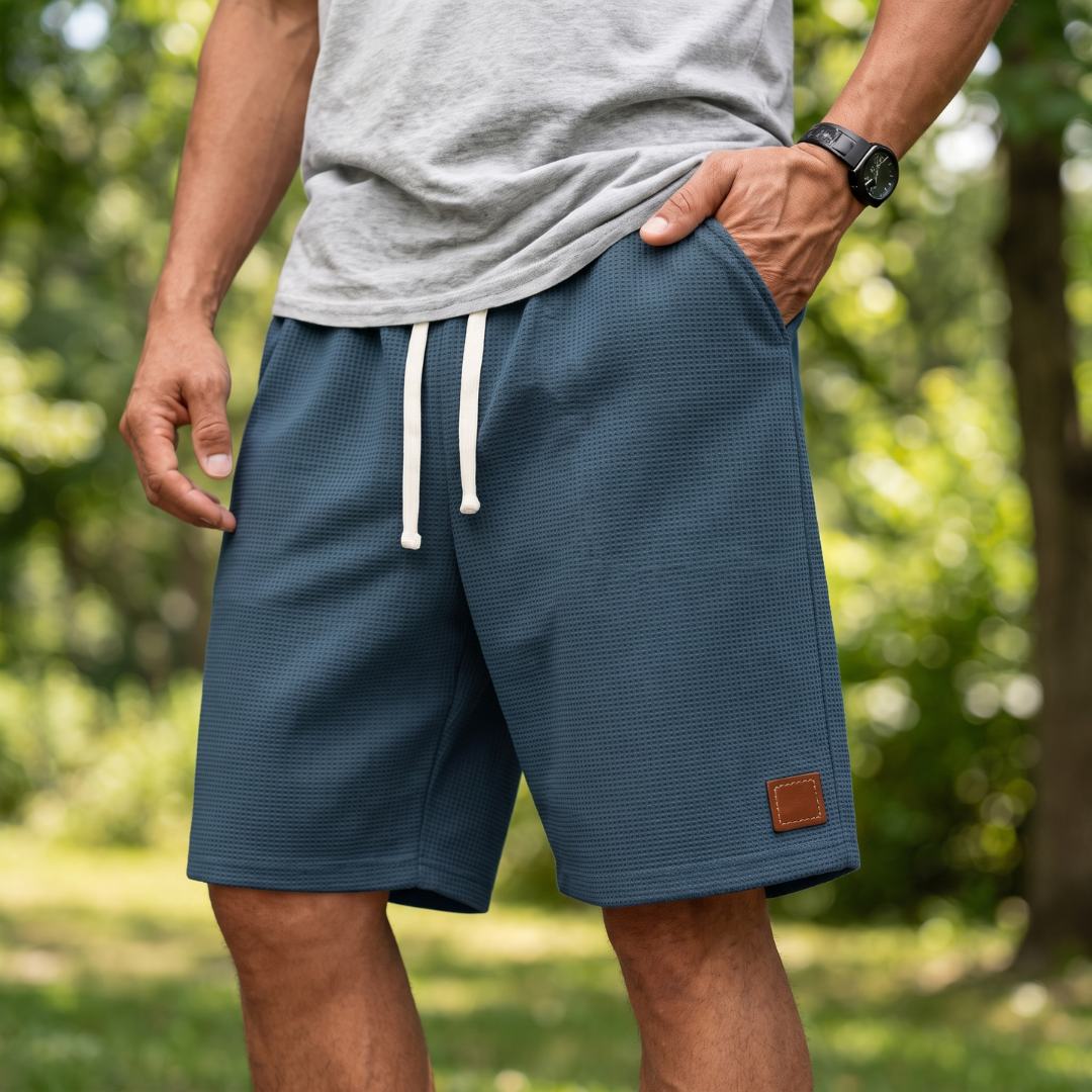 Short homme bleu marine, coupe droite légèrement ample