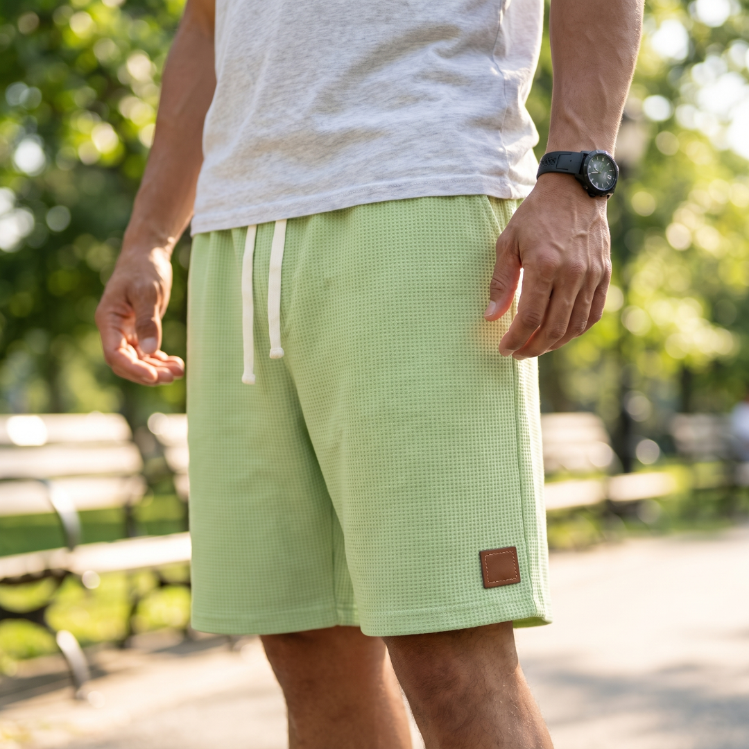 Short homme vert clair avec cordon blanc, coupe décontractée