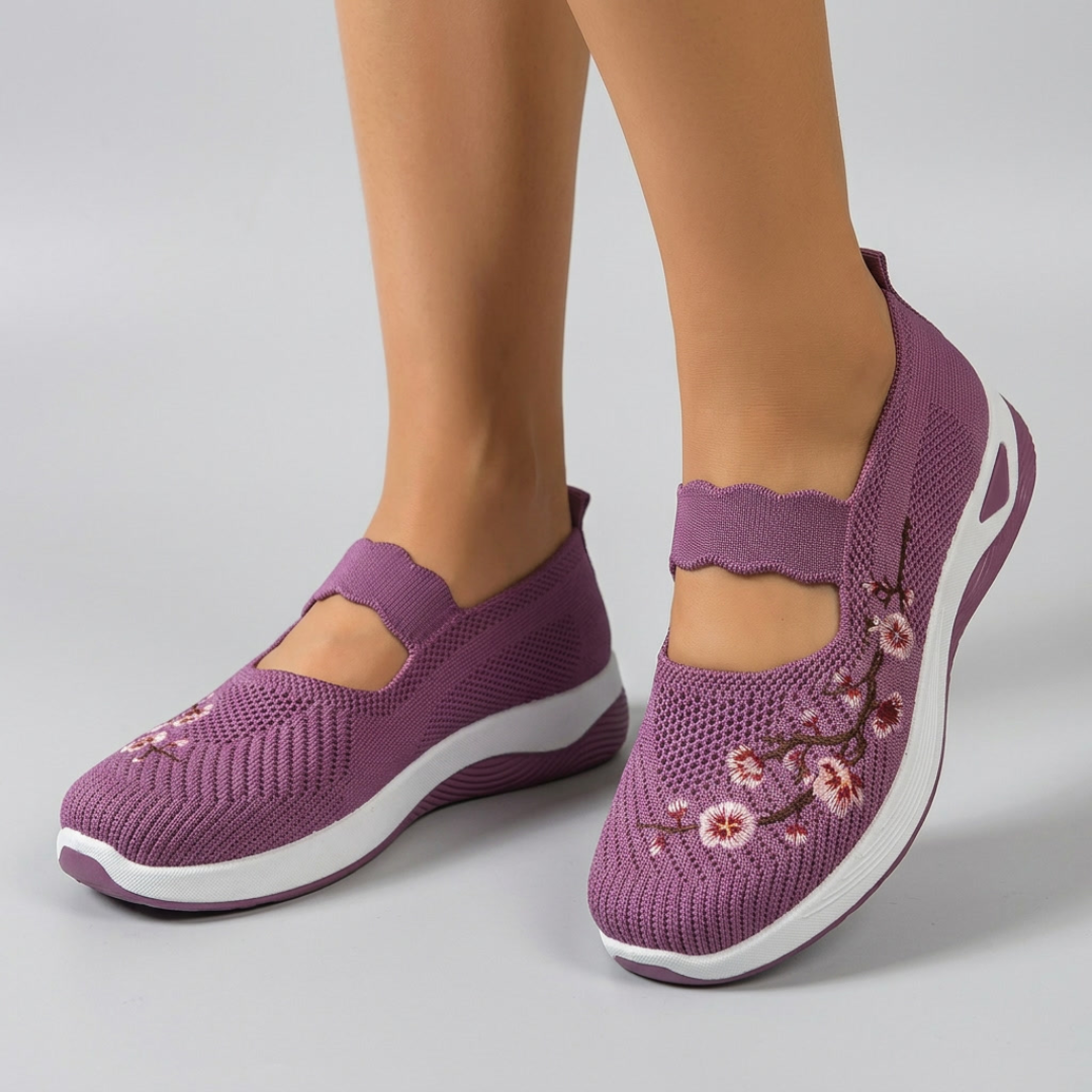 Sneakers femme slip-on violet broderie florale vue de côté