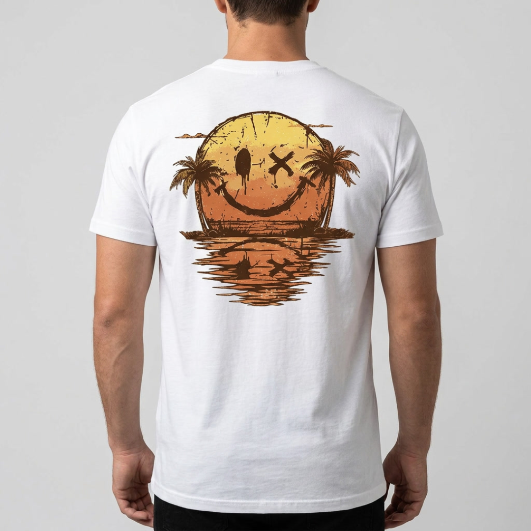 T-shirt homme blanc avec motif smiley graphique coloré dans le dos