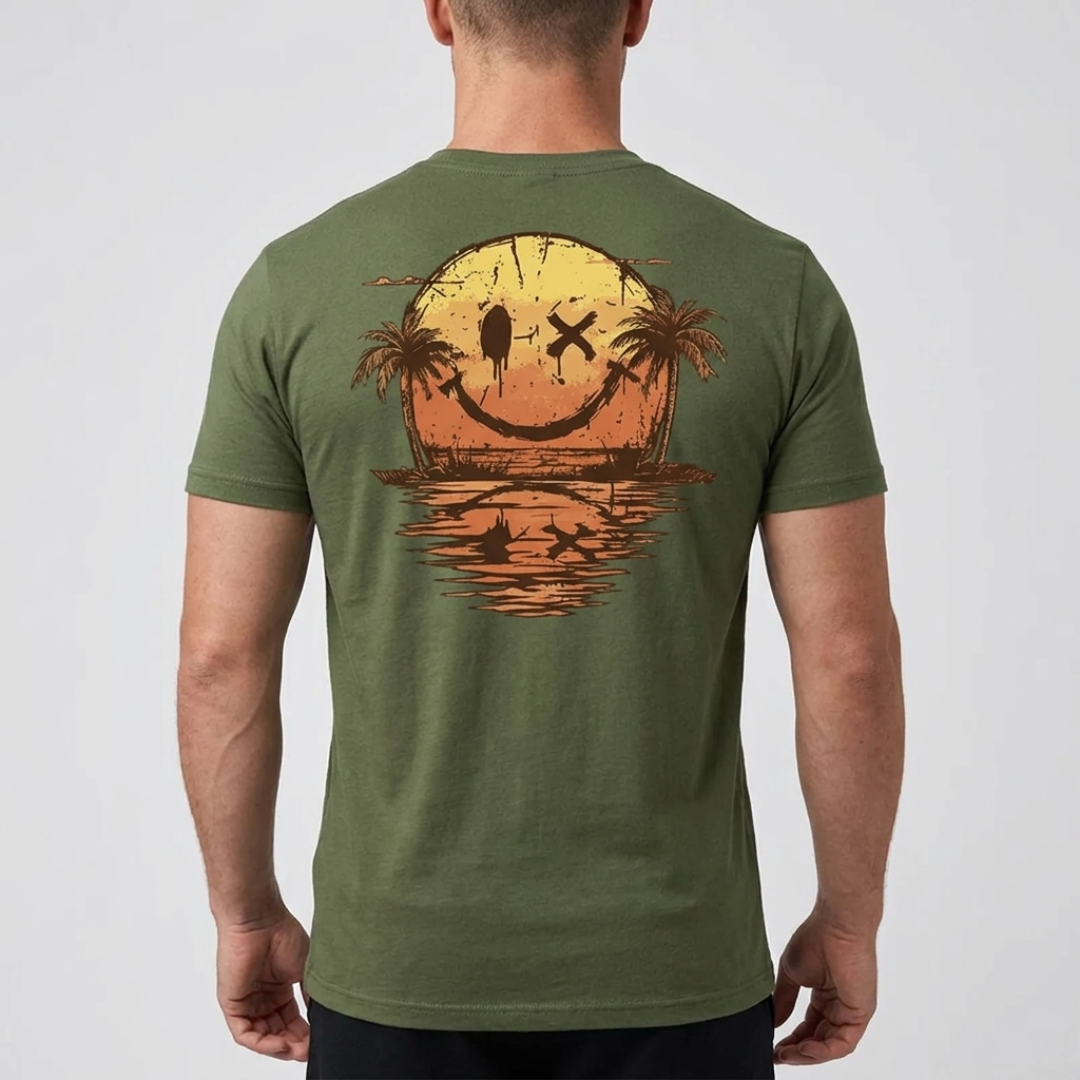 T-shirt homme vert avec motif smiley graphique dans le dos