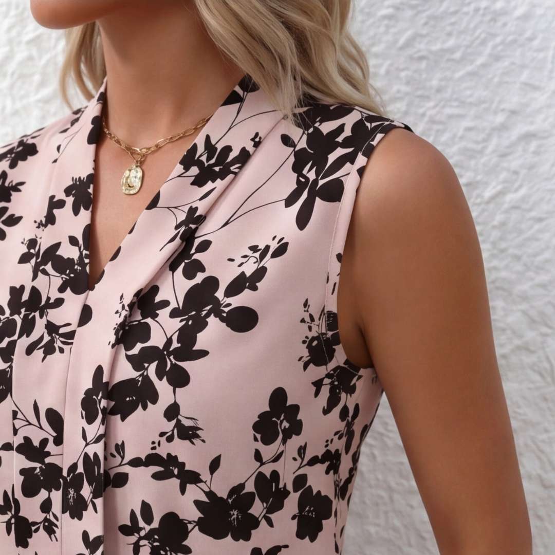 Haut femme sans manches rose motif floral, vue latérale