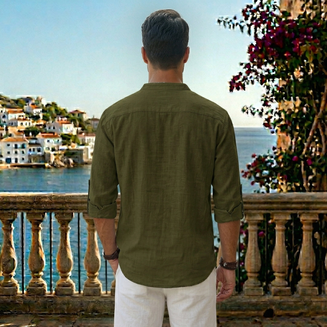 Chemise Homme Col Mao Manches Longues Coupe Décontractée Casual | Tobias