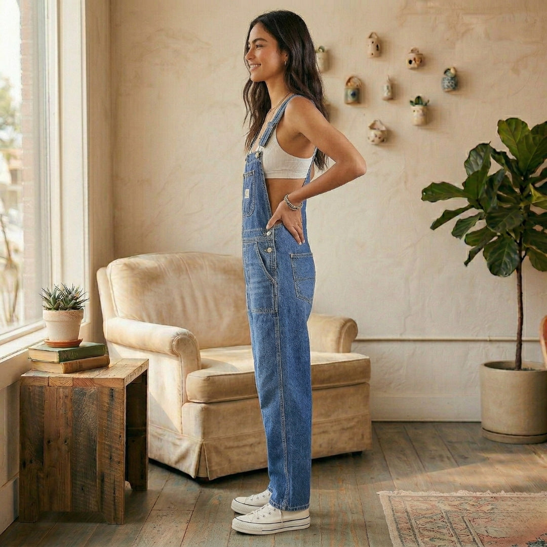 Combinaison Salopette Femme Jean Bretelles Larges Coupe Droite Casual | Zélie