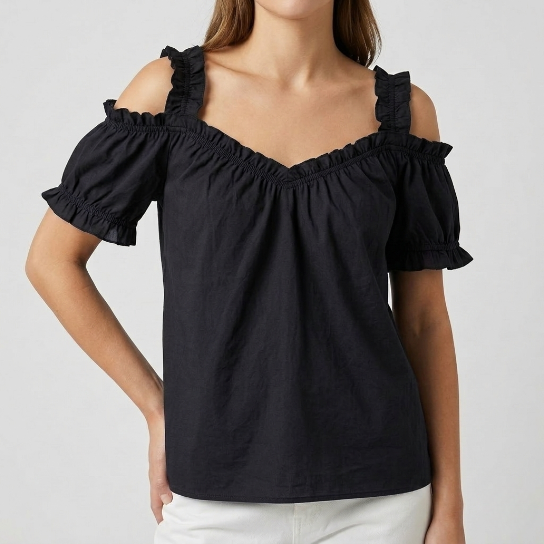 Blouse Femme Épaules Dénudées Col V Manches Courtes Volantées Été | Nella