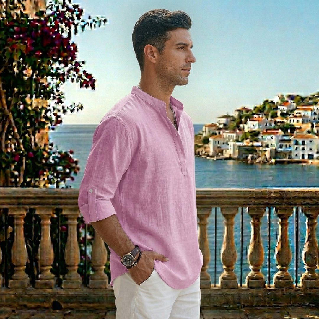 Chemise Homme Col Mao Manches Longues Coupe Décontractée Casual | Tobias