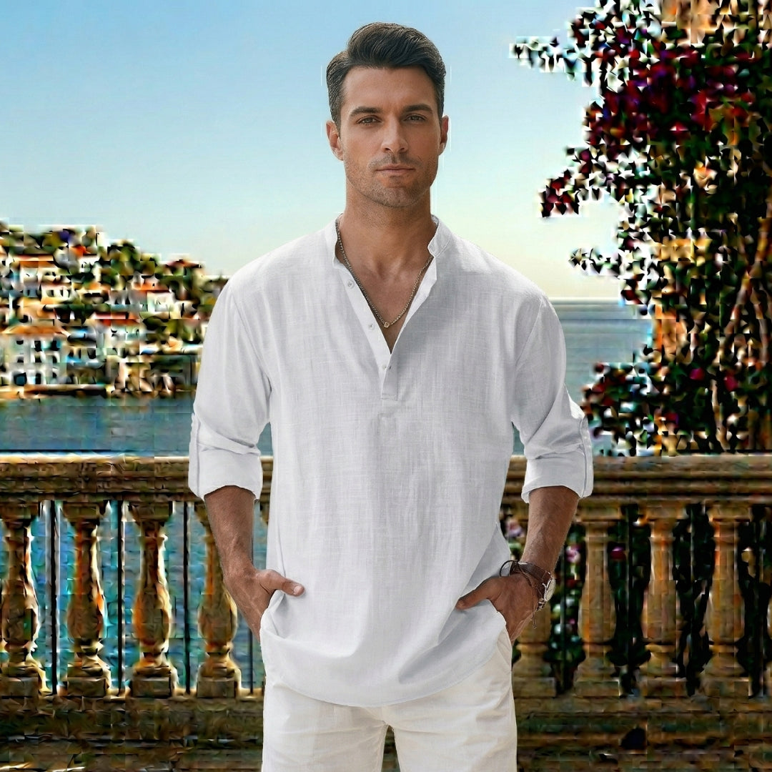 Chemise Homme Col Mao Manches Longues Coupe Décontractée Casual | Tobias