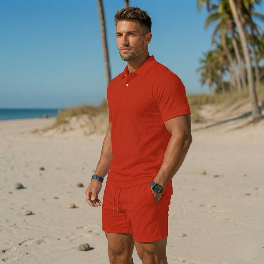 Ensemble Homme Polo Col Boutonné Short Cordon Casual Plage | Matteo