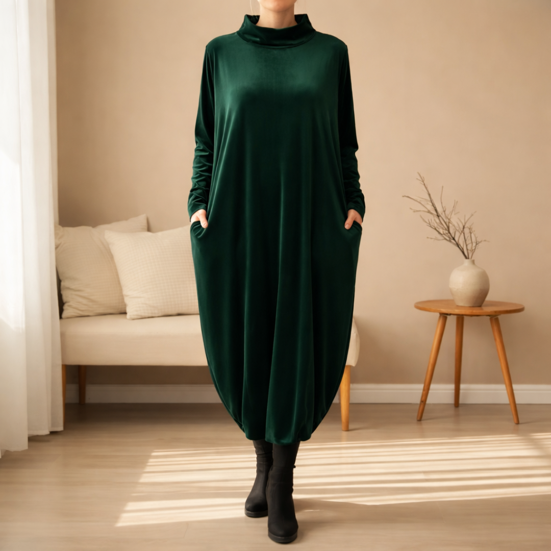 Monique | Robe Velours Doux à Poches