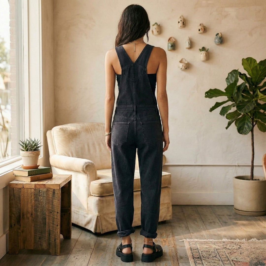 Combinaison Salopette Femme Jean Bretelles Larges Coupe Droite Casual | Zélie