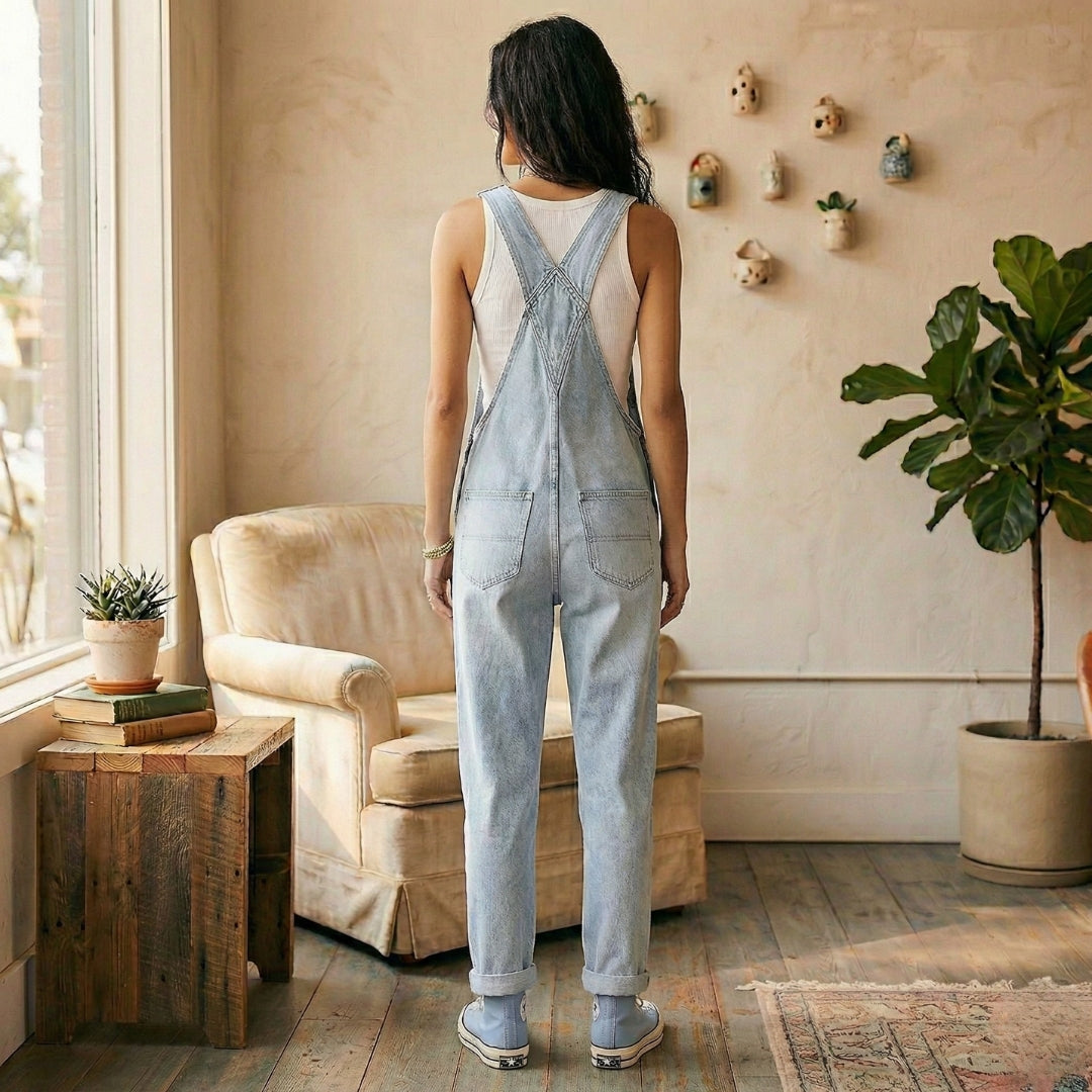 Combinaison Salopette Femme Jean Bretelles Larges Coupe Droite Casual | Zélie