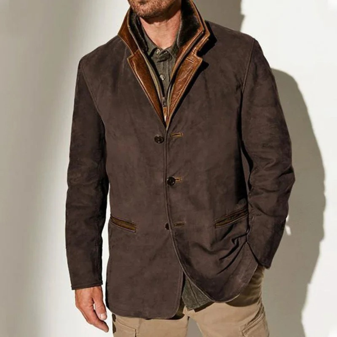 Victor – Veste vintage en suède avec détails en cuir