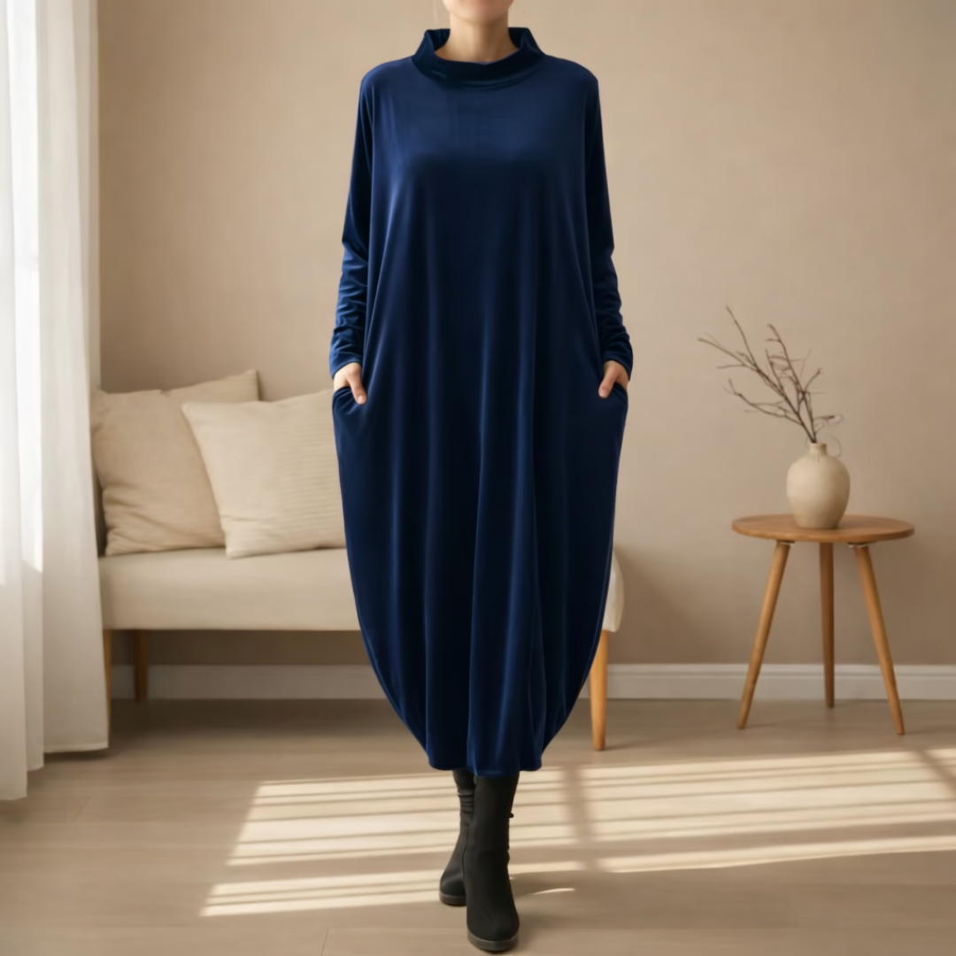 Monique | Robe Velours Doux à Poches