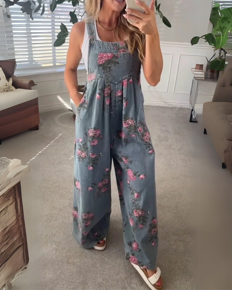 Élodie – Salopette en denim fleurie