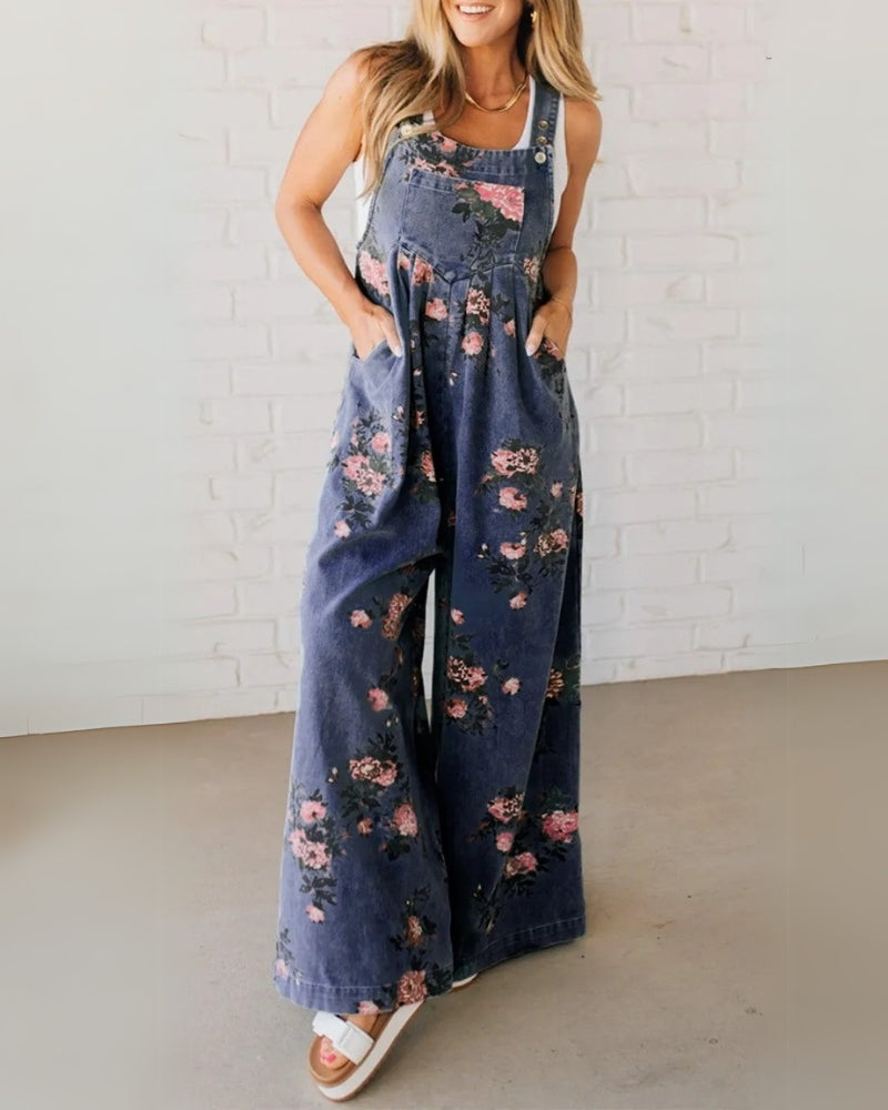 Élodie – Salopette en denim fleurie