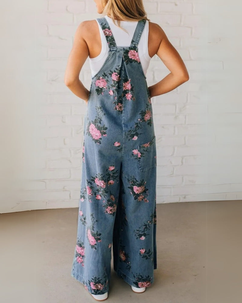 Élodie – Salopette en denim fleurie