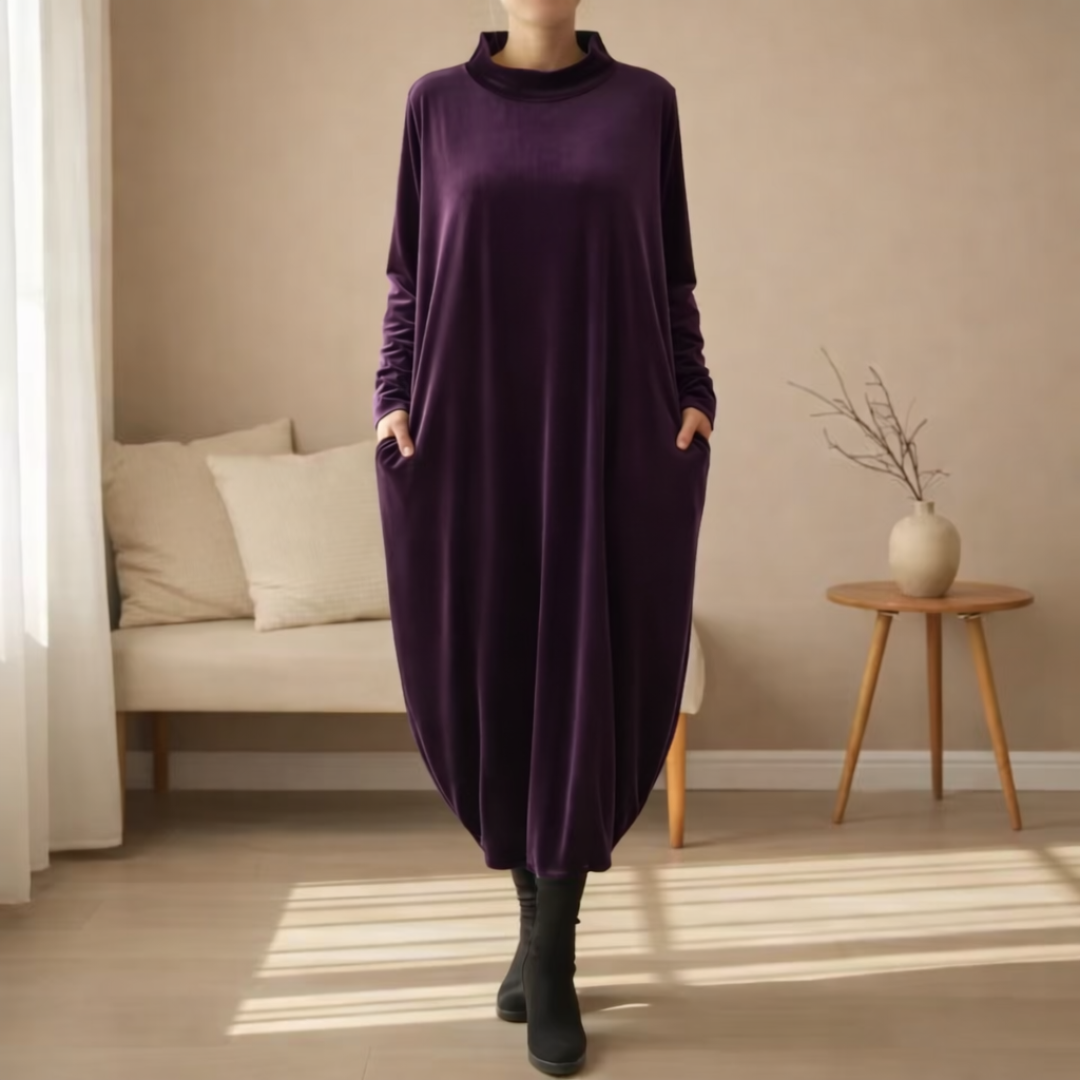 Monique | Robe Velours Doux à Poches