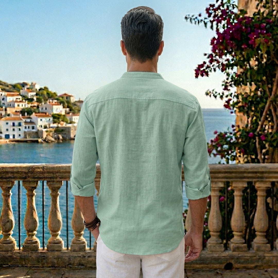 Chemise Homme Col Mao Manches Longues Coupe Décontractée Casual | Tobias
