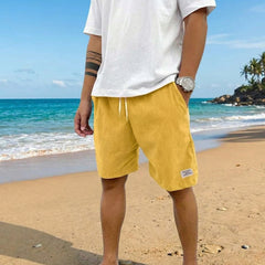 Short Homme Velours Côtelé Taille Élastique Casual Été Jaune | Gabin