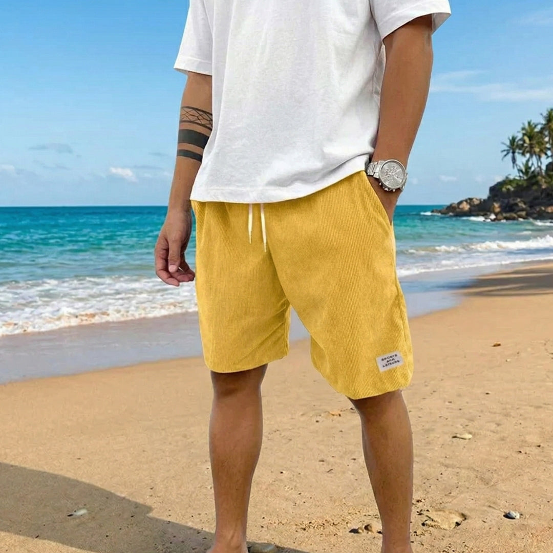 Short Homme Velours Côtelé Taille Élastique Casual Été Jaune | Gabin