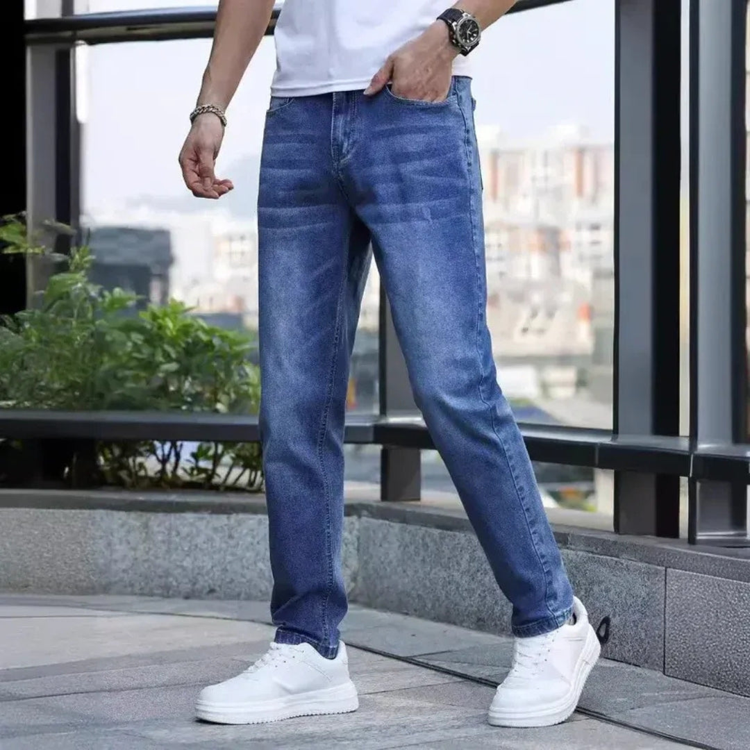 Jean Homme Coupe Droite Slim Casual Délavé Polyvalent | Hadrien – Bleu