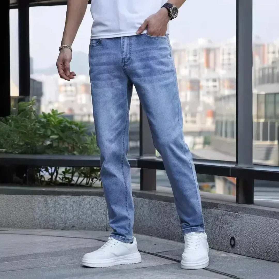 Jean Homme Coupe Droite Slim Casual Délavé Polyvalent | Hadrien – Bleu Clair