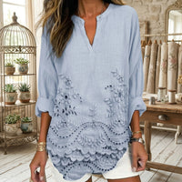 Chemisier Femme Col V Manches Longues Broderie Dentelle Été Casual | Isaure
