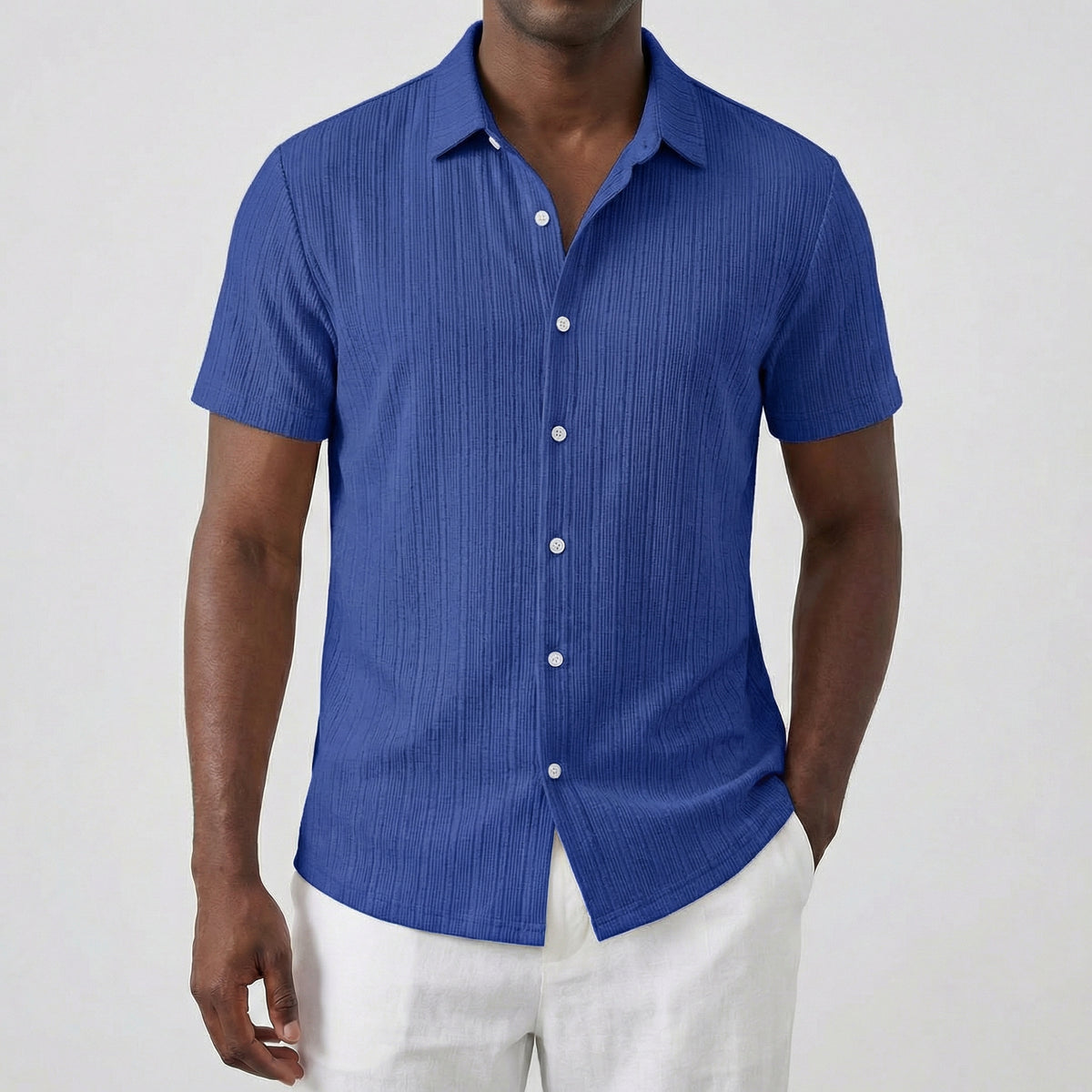 Chemise homme manches courtes en bleu
