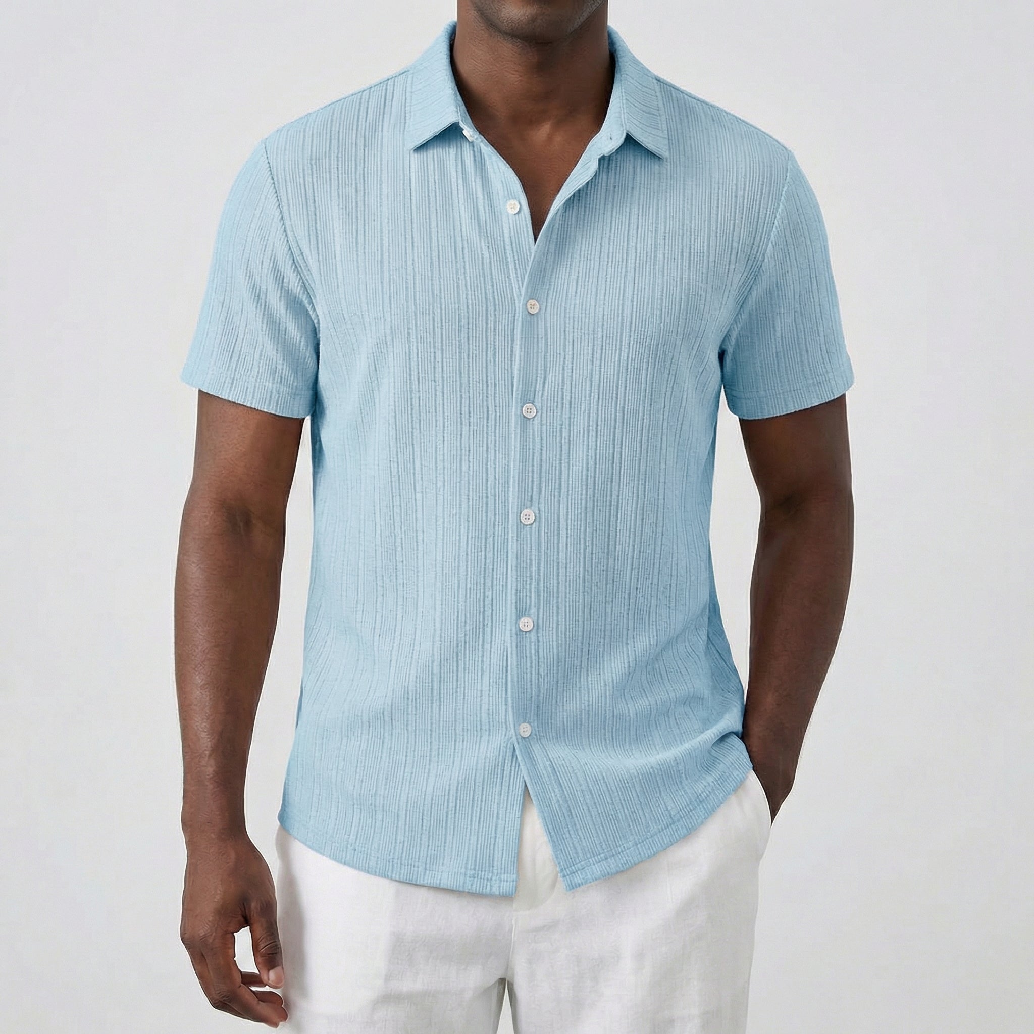 Chemise homme manches courtes en bleu ciel