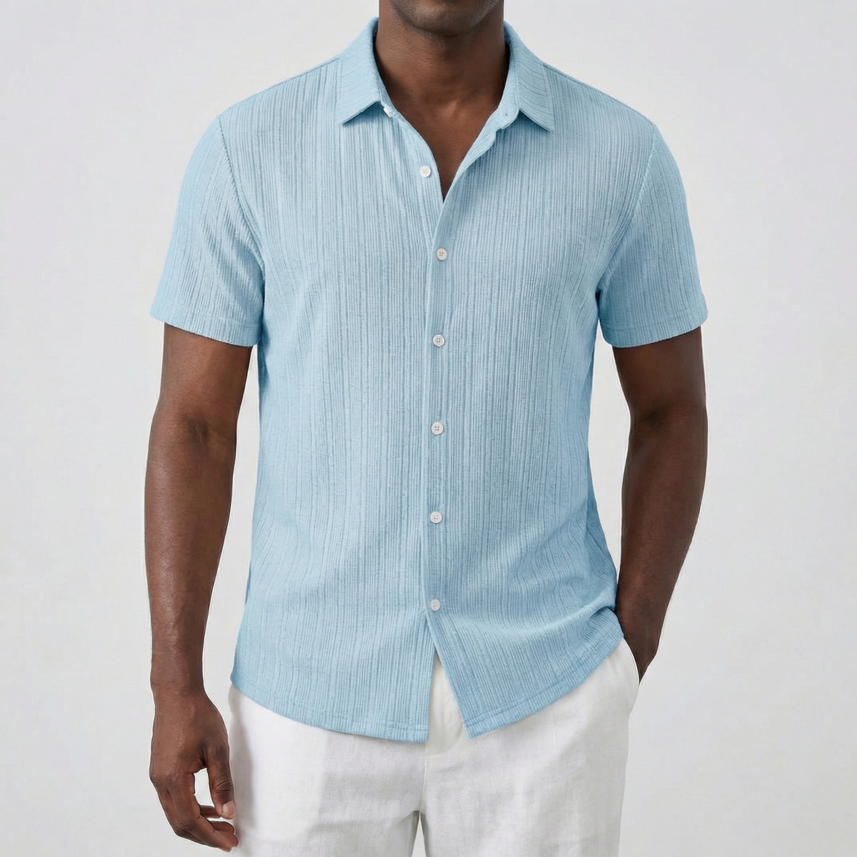 Chemise homme manches courtes en bleu ciel