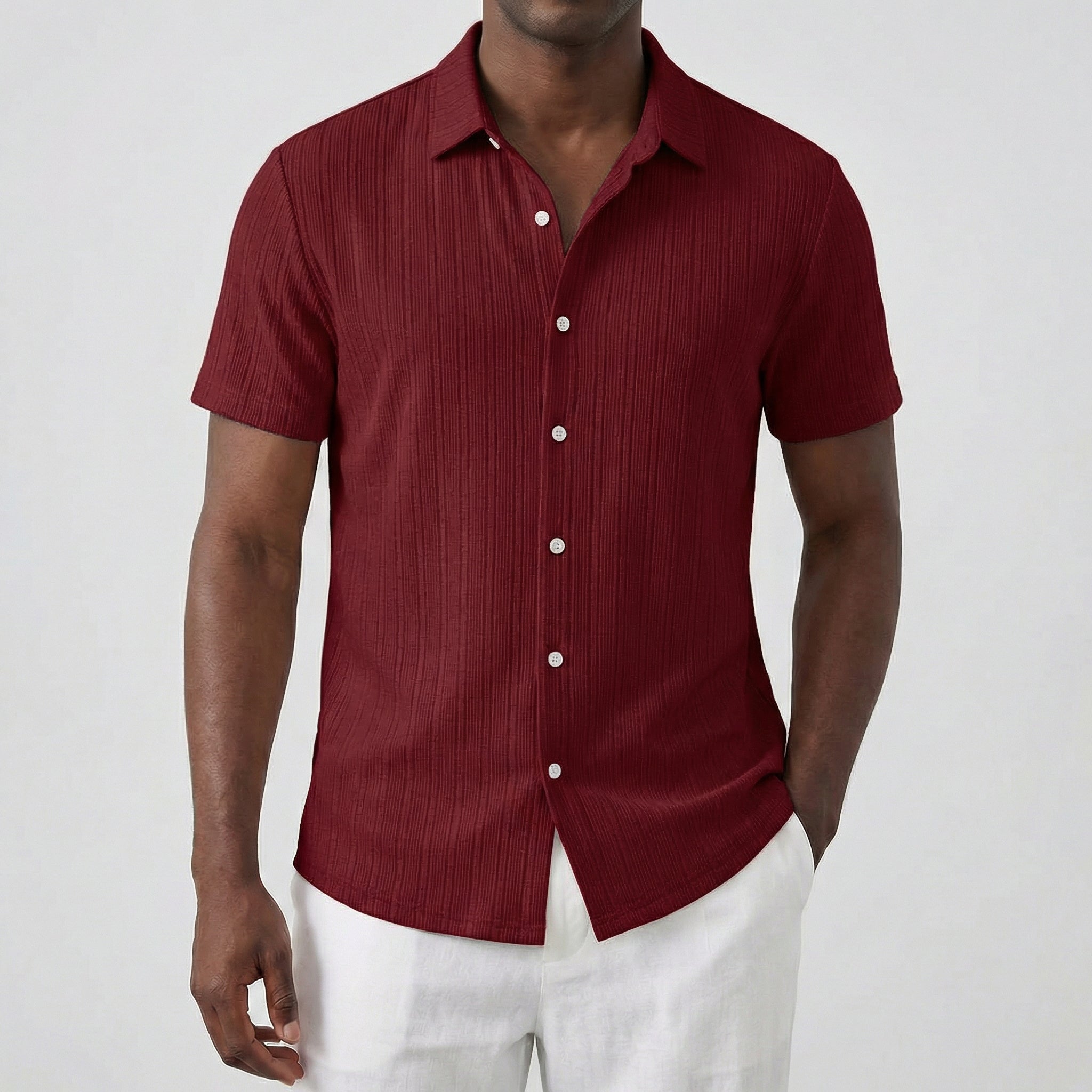Chemise homme manches courtes en bordeaux