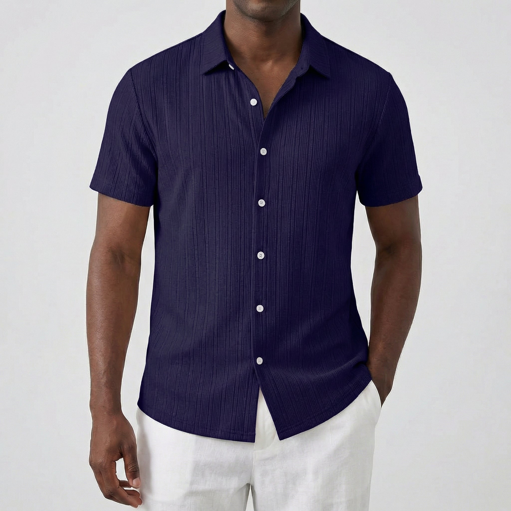 Chemise homme manches courtes en marine bleu
