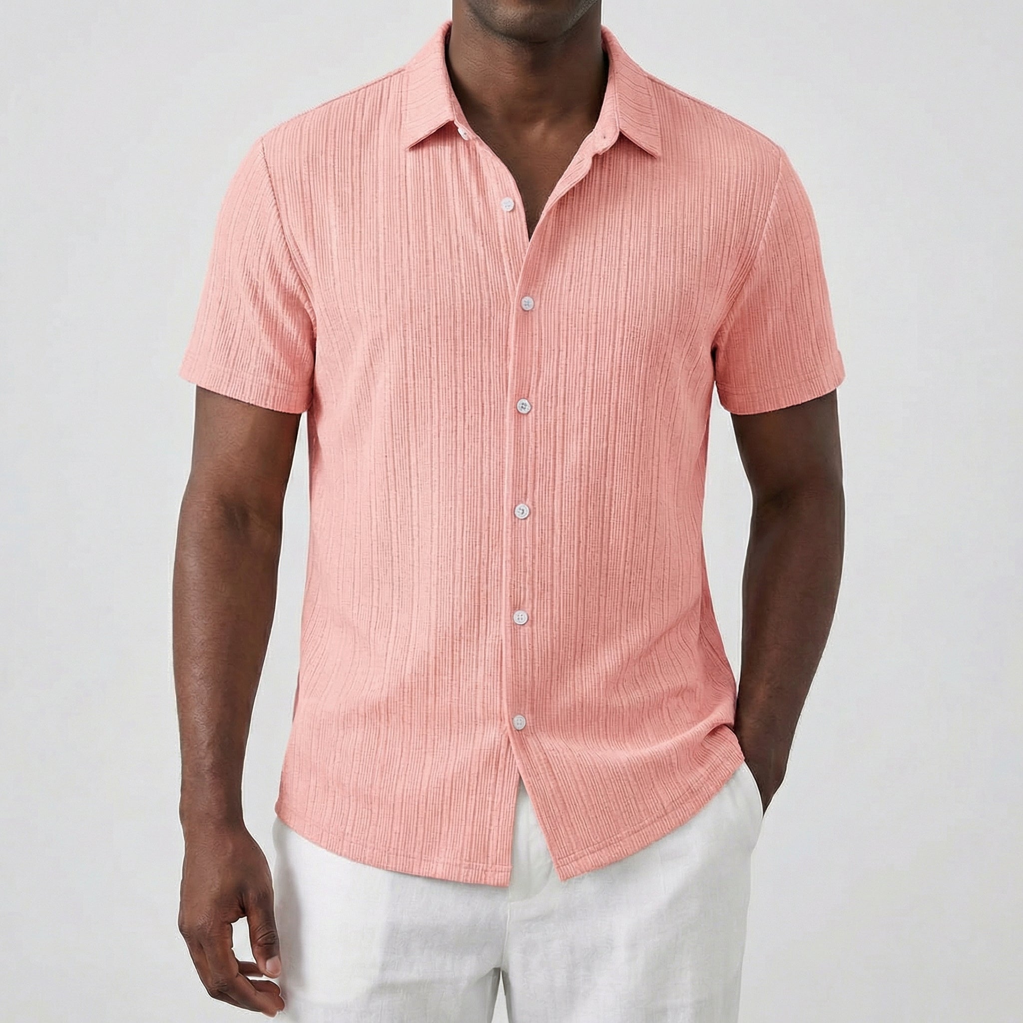 Chemise homme manches courtes en rose

