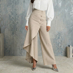 Pantalon en jean asymétrique taille haute pour femme, couleur abricot, jambes larges, coupe moderne et fluide