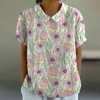 Chemisier Femme Col V Manches Courtes Imprimé Fleuri Été Casual | Liora