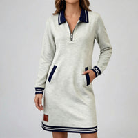 Robe Femme Midi Zippée Col Polo Manches Longues Casual Printemps Été | Maëlyne
