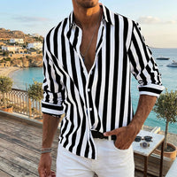 Chemise Homme Rayée Manches Longues Col V Coupe Décontractée Été Casual | Matteo